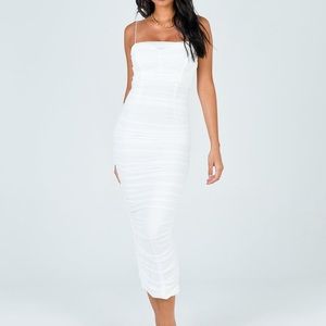 PRINCESS POLLY Aimee Bodycon White Midi Dress